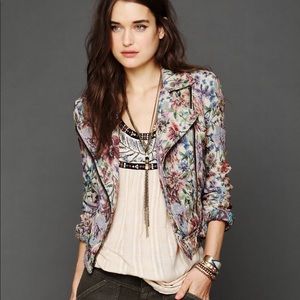 Free People Floral Tapestry Moto Jacket Size 0